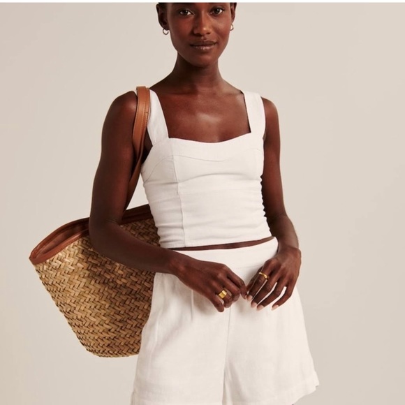 NWT Abercrombie Cropped Linen-Blend Corset Top, size large, black - Picture 5 of 7